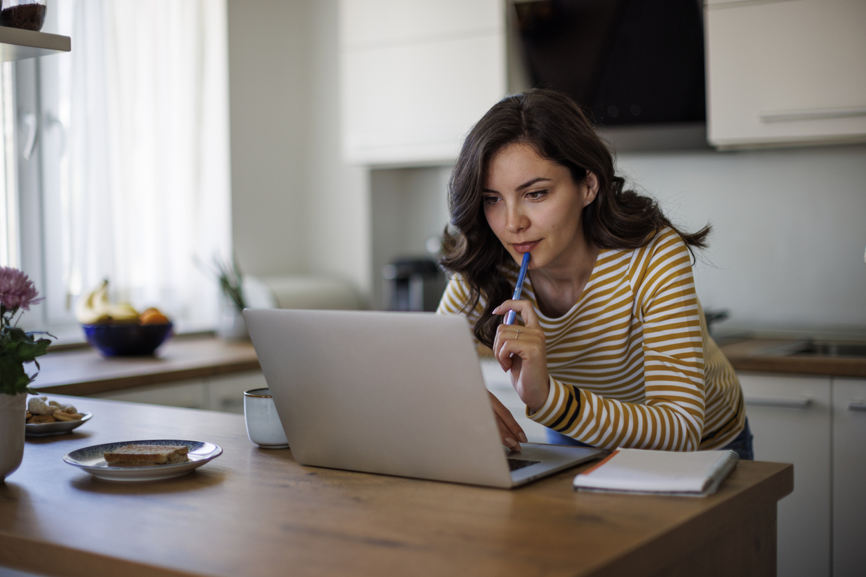 Woman contemplating investments